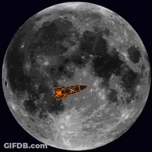 A Drawing Of A Rocket Flying In Front Of The Moon GIF