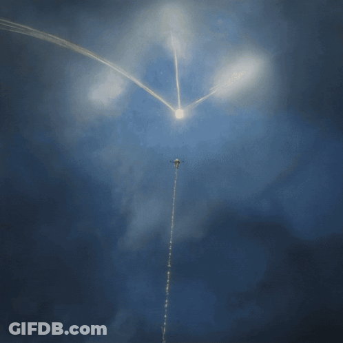 A Drawing Of A Rocket Flying Through The Sky GIF