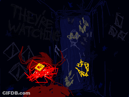 A Drawing Of A Room With The Words They Are Watching On The Wall GIF