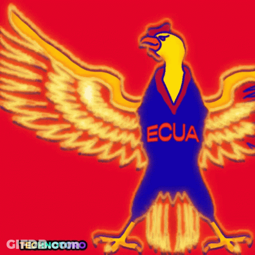 A Drawing Of A Rooster With The Word Ecua On It GIF