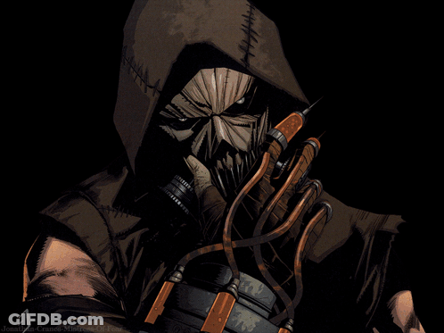 A Drawing Of A Scarecrow With A Syringe In His Hand And The Name Jonathan Crane On The Bottom GIF