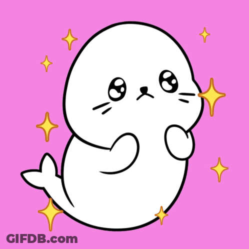 A Drawing Of A Seal On A Pink Background With Stars Around It GIF