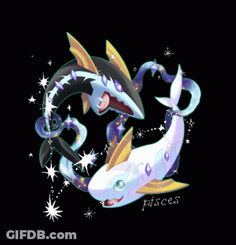 A Drawing Of A Shark And A Fish With The Word Pisces Below Them GIF