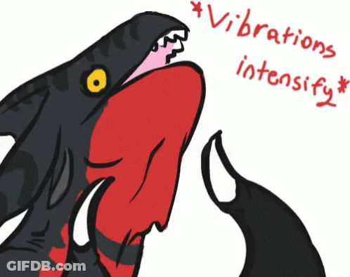 A Drawing Of A Shark With The Words " Vibrations Intensify " Written Below It GIF