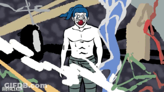 A Drawing Of A Shirtless Clown With A Red Nose By Byrcekun GIF