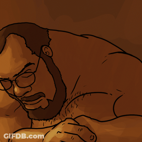 A Drawing Of A Shirtless Man With Glasses And A Beard GIF