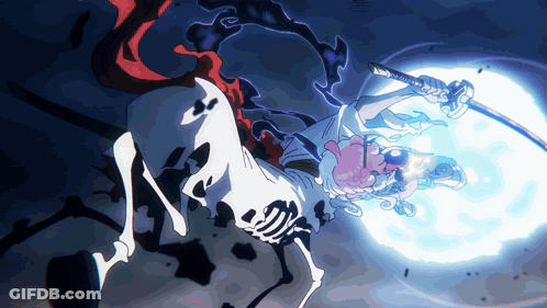 Skeleton Holding Sword In Dark GIF