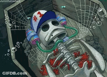 A Drawing Of A Skeleton Wearing A Blue Hat With The Number 1 On It GIF