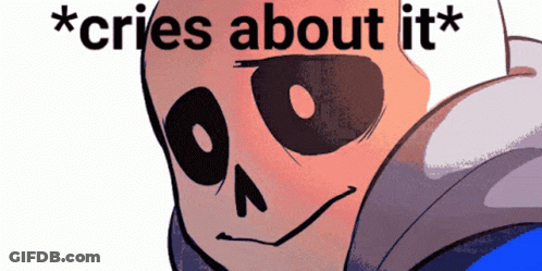 A Drawing Of A Skeleton With The Words * Cries About It * Written Above It GIF