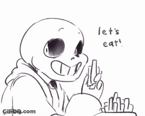 A Drawing Of A Skeleton With The Words Let 'S Eat Below It GIF