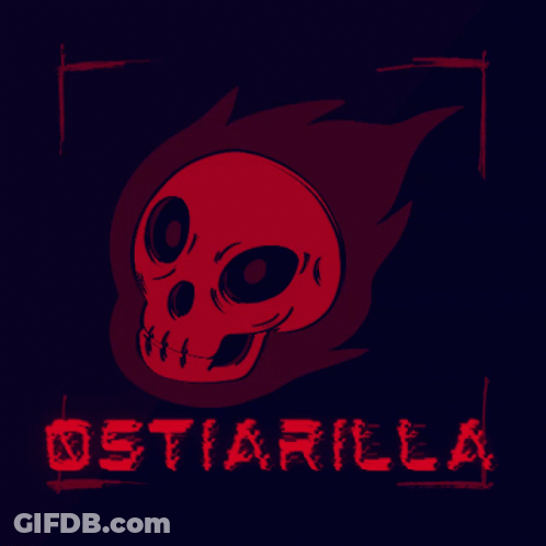 A Drawing Of A Skull With The Word Ostiarilla In Red Letters GIF
