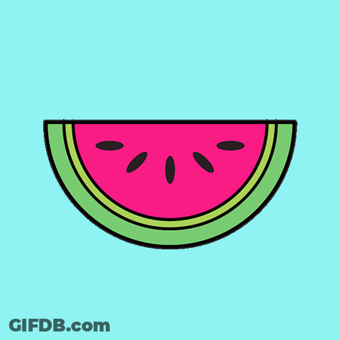 A Drawing Of A Slice Of Watermelon With Black Seeds On A Blue Background GIF