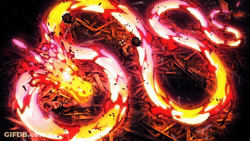 A Drawing Of A Snake With The Number 80 Surrounded By Fire GIF