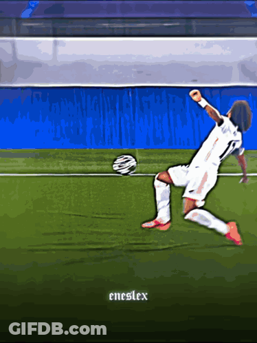 A Drawing Of A Soccer Player With The Name Enestex Below Him GIF