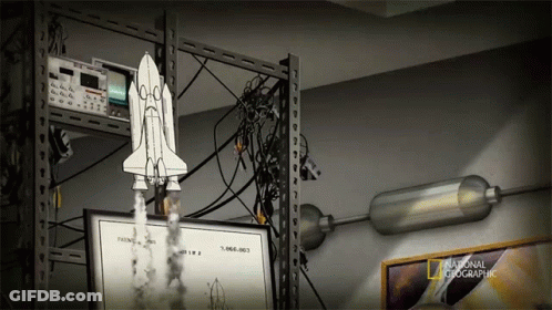 A Drawing Of A Space Shuttle Is Displayed On A National Geographic Wall GIF
