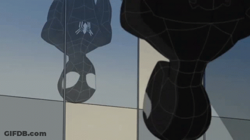 A Drawing Of A Spider Man Hanging Upside Down On A Wall GIF