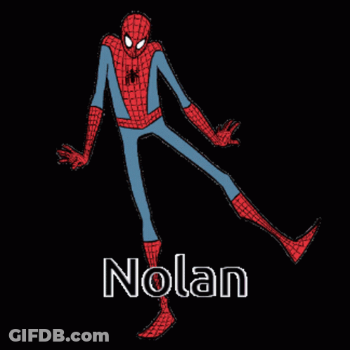 A Drawing Of A Spider-Man With The Name Nolan Written Below Him GIF
