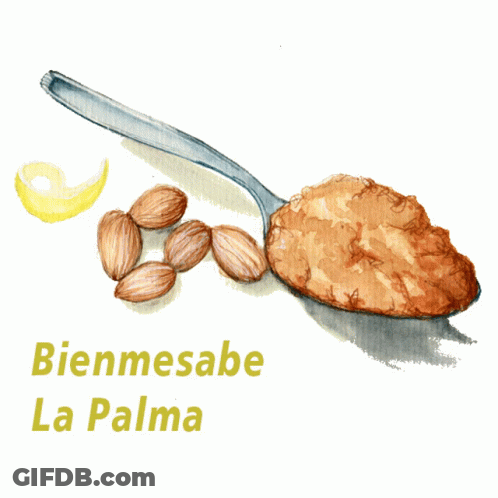 A Drawing Of A Spoon Filled With Food And The Words Bienmesabe La Palma GIF