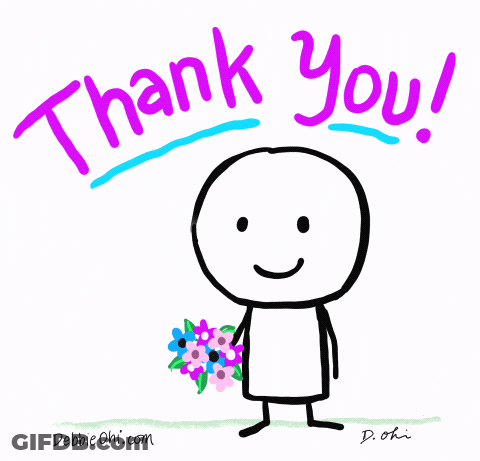 A Drawing Of A Stick Figure Holding A Bouquet Of Flowers With The Words Thank You Written Above It GIF