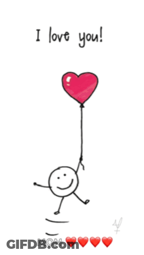 A Drawing Of A Stick Figure Holding A Heart Shaped Balloon With The Words I Love You Mom Below It GIF