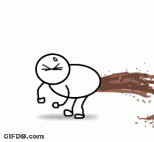 A Drawing Of A Stick Figure Throwing A Brown Substance GIF