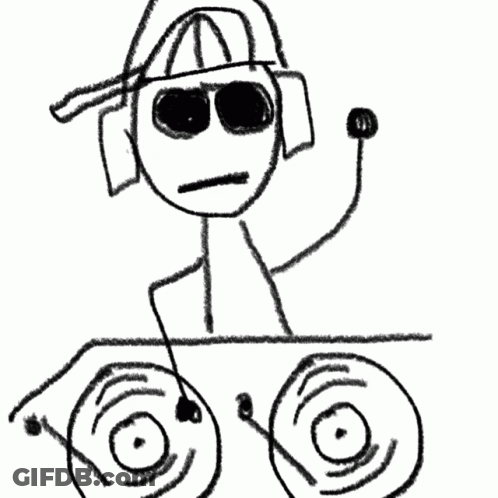 A Drawing Of A Stick Figure Wearing Headphones And Sunglasses GIF