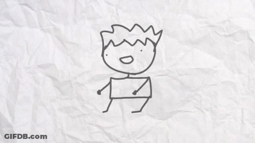 A Drawing Of A Stick Figure With A Smile On His Face On A Piece Of Crumpled Paper GIF
