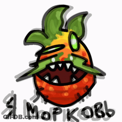 A Drawing Of A Strawberry With A Green Mustache And The Words " A Mopkovb " Written Below It GIF