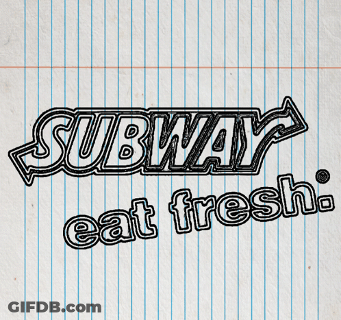 A Drawing Of A Subway Logo That Says Eat Fresh GIF