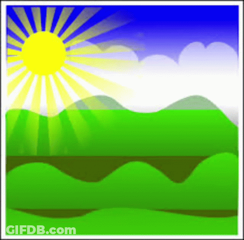 A Drawing Of A Sun Shining Over A Green Field GIF