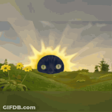 A Drawing Of A Sun With A Black Cat In The Middle GIF