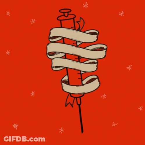 A Drawing Of A Syringe With The Words Covid Vaccines Saves Lives GIF