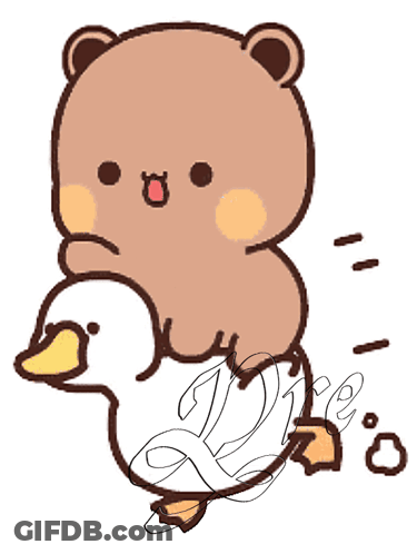 A Drawing Of A Teddy Bear Carrying A Duck With The Letters Jd On It GIF