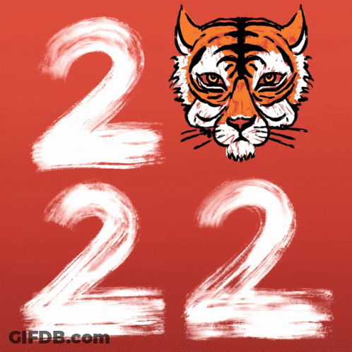 A Drawing Of A Tiger With The Numbers 2022 GIF