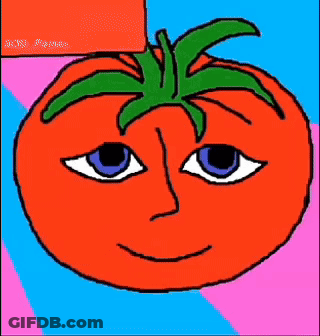 A Drawing Of A Tomato With Blue Eyes GIF