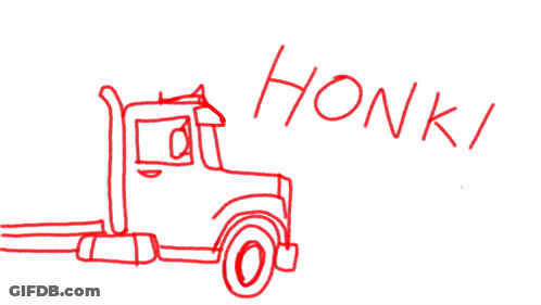 A Drawing Of A Truck With The Words Honki Written On It GIF