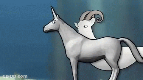 A Drawing Of A Unicorn And A Goat Standing Next To Each Other GIF