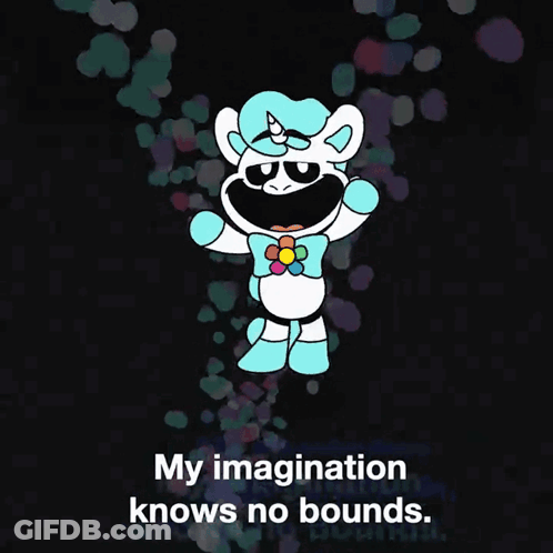 A Drawing Of A Unicorn With The Words " My Imagination Knows No Bounds " Below It GIF
