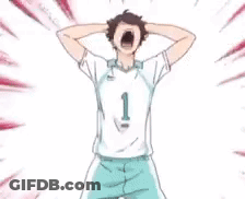 A Drawing Of A Volleyball Player With His Hands On His Head And His Mouth Open . GIF