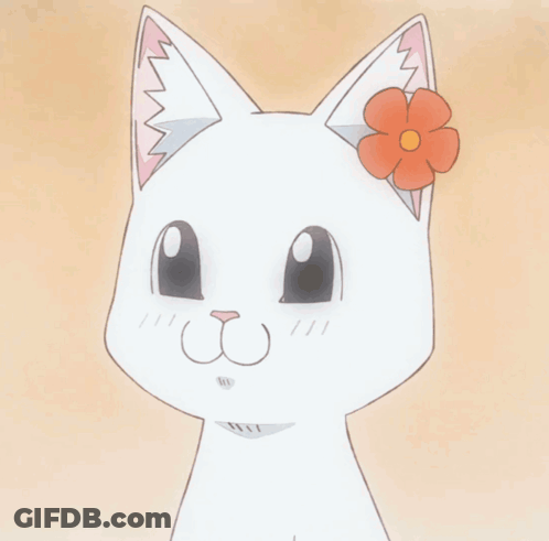 A Drawing Of A White Cat With A Flower On Its Ear GIF
