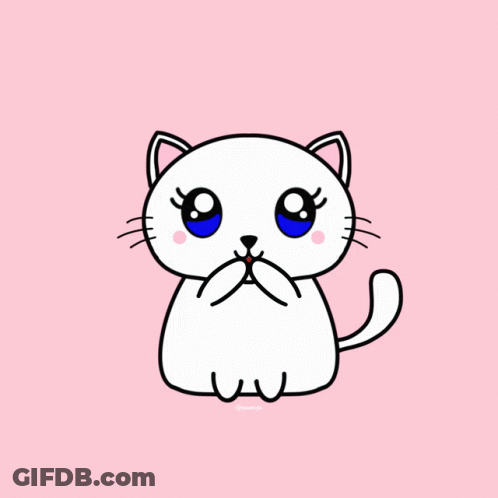 A Drawing Of A White Cat With A Red Heart In Its Mouth GIF