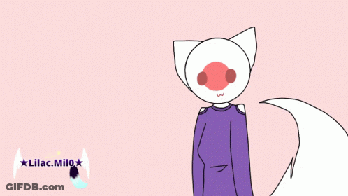 A Drawing Of A White Cat With A Red Nose And White Tail GIF