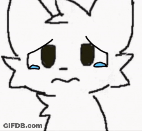 A Drawing Of A White Cat With A Sad Face And Tears Coming Out Of Its Eyes . GIF