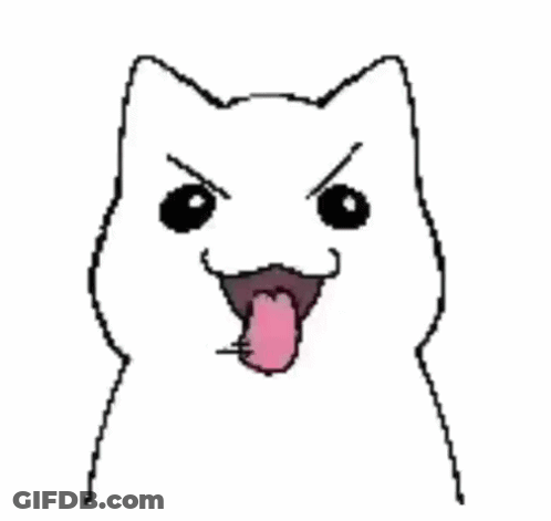 A Drawing Of A White Cat With Its Tongue Hanging Out . GIF