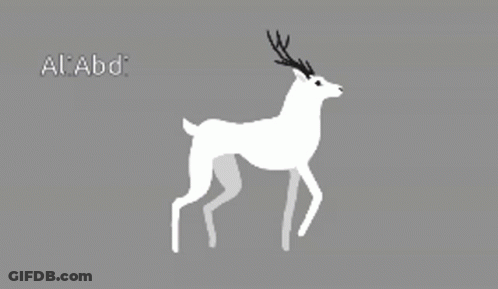 A Drawing Of A White Deer With Antlers And The Word Al Abd Written Below It GIF