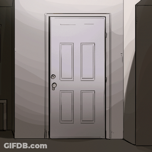 A Drawing Of A White Door With A Shadow On The Wall GIF