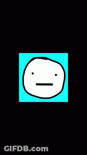 A Drawing Of A White Face With A Red Tongue Sticking Out On A Blue Background GIF