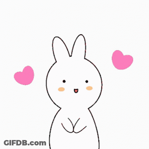 A Drawing Of A White Rabbit With Two Pink Hearts Around It GIF