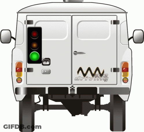 A Drawing Of A White Van With A Sticker That Says Mw Driving GIF