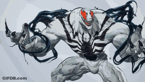 A Drawing Of A White Venom With Black Veins On His Body GIF